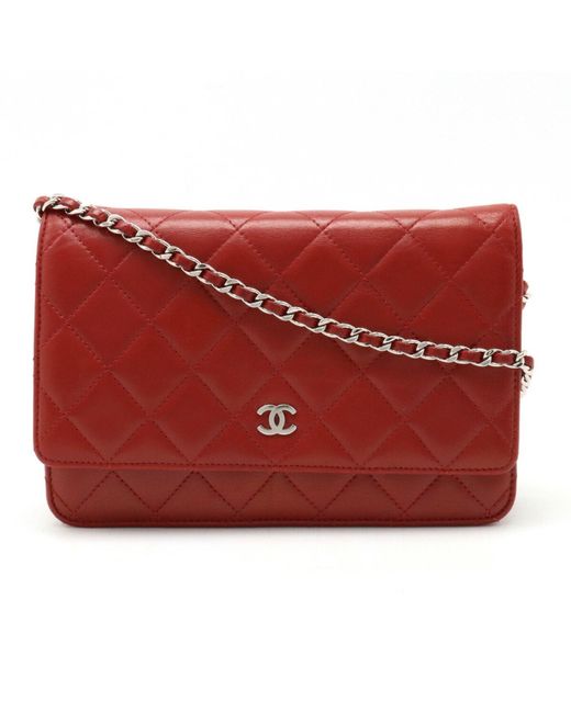 Chanel Red Wallet On Chain Leather Wallet (pre-owned)