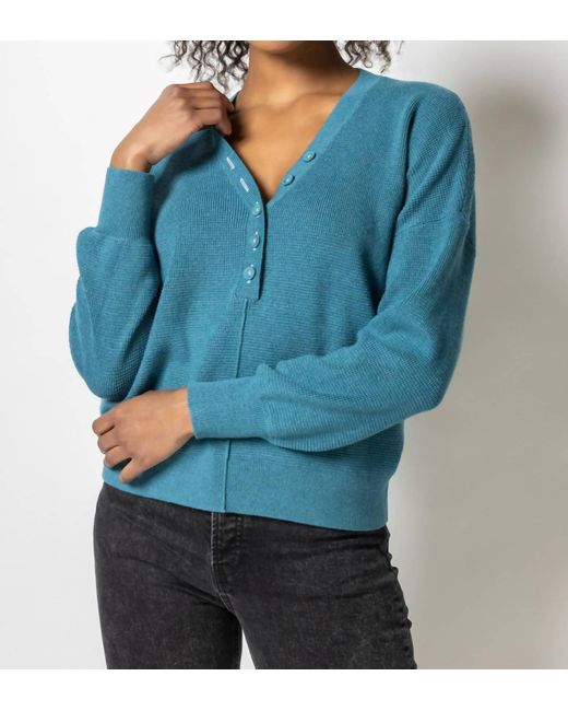 Lilla P Easy Button Henley Sweater In Baltic Blue