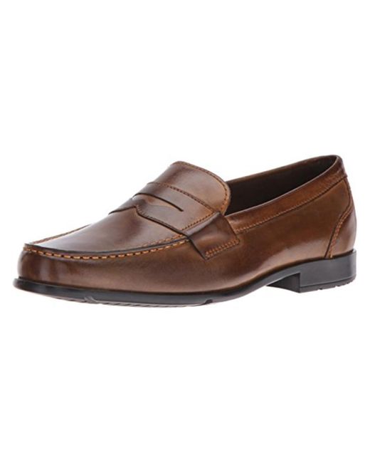 Rockport Brown Classic Leather Slip On Penny Loafers for men