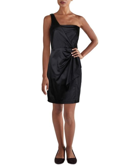 Lauren by Ralph Lauren Black Satin Pleated Cocktail And Party Dress