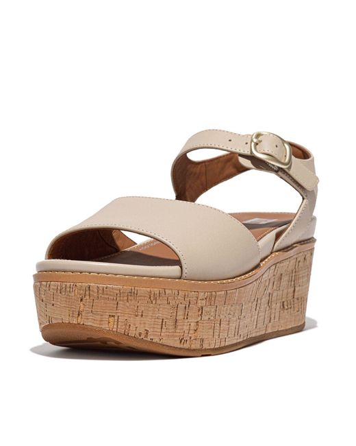 Fitflop Brown Eloise Ft6-A20 Wedge Sandals Stone Leather Cork-Wrap Casual