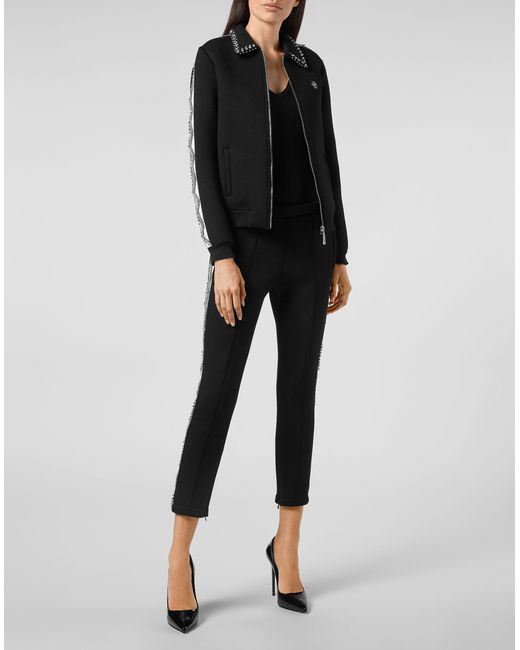 Philipp Plein Black Jogging Jacket Crystal Braid