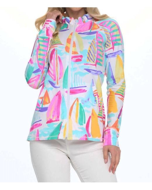 Aryeh White Marcia Ruffle Neck Sailboat Print Jacket