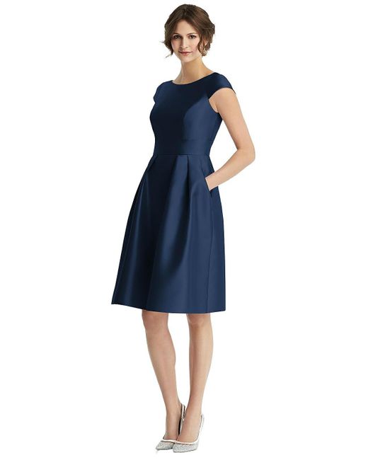 Alfred Sung Blue Cap Sleeve Pleated Cocktail Dress With Pockets