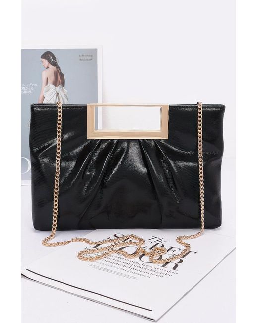 Fashnzfab Black Faux Leather Metal Handle Clutch