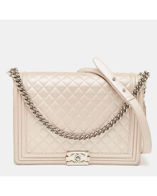 Chanel Natural Pearlshimmer Quilted Leather Large Boy Flap Bag