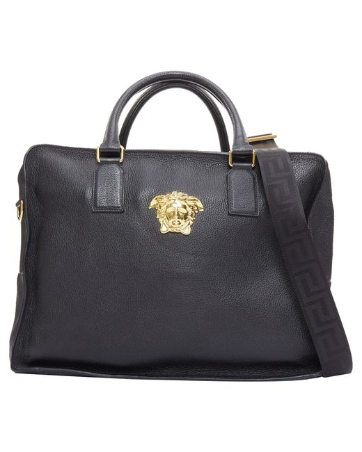 Versace Black Medusa Palazzo Calfskin G Emblem Laptop Briefcase Bag