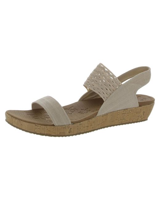 Skechers Brown Cali Brie-most Wanted Canvas Cork Wedge Sandals