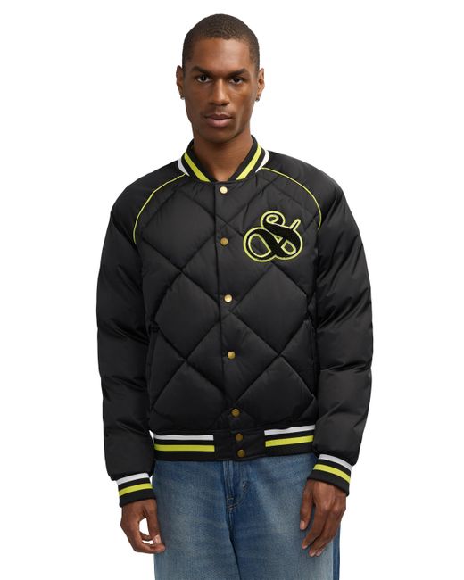 Scotch & Soda Black Yrachie Quilted Varsity Bomber Jacket With Raglan Sleeves for men