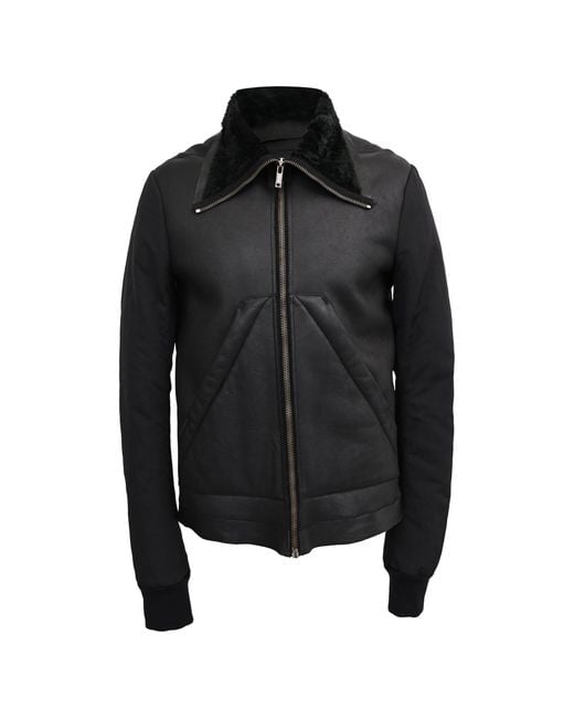 Rick Owens Black Shear-Lined Zip-Up Jacket for men