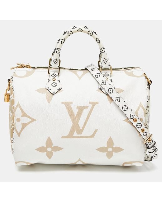 Louis Vuitton White Kaki/ Monogram Giant Canvas Speedy Bandouliere 30 Bag