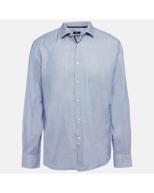Boss Blue Patterned Cotton Button Up Shirt for men