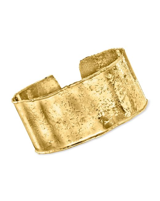 Ross-Simons Metallic Italian 18kt Gold Over Sterling Textured And Polished Wide Cuff Bracelet