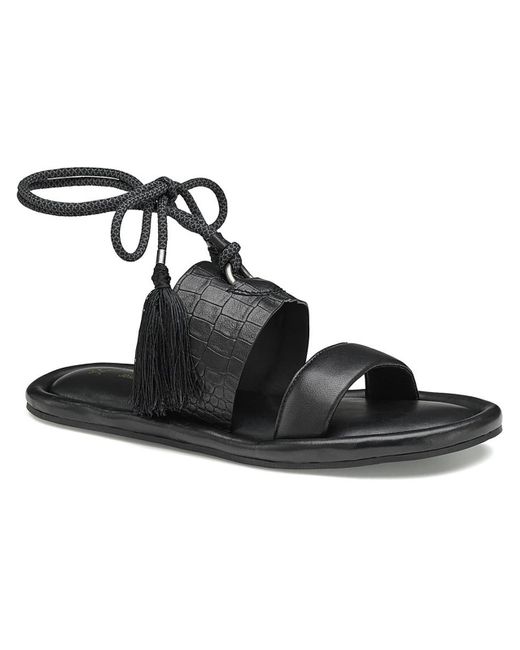 Johnston & Murphy Black Zoey Faux Leather Ankle Wrap Slide Sandals