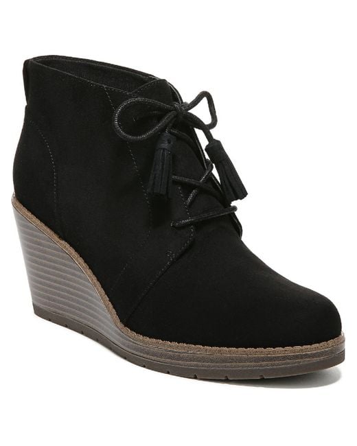 Dr. Scholls One Love Faux Suede Round Toe Wedge Boots in Black | Lyst