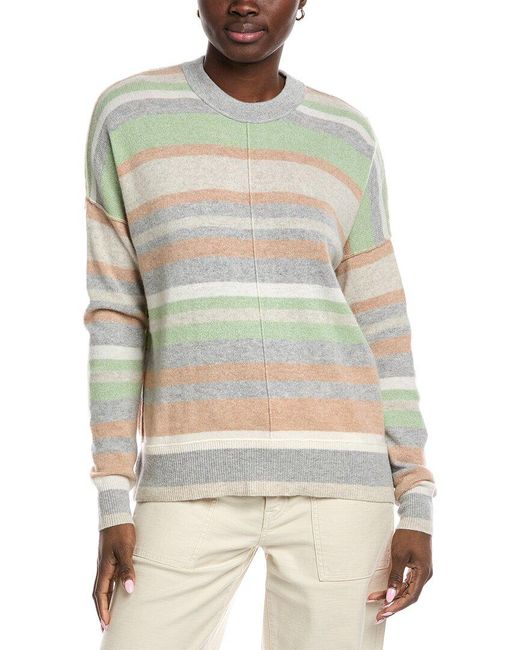 Autumn Cashmere Gray Striped High-Low Cashmere Sweater