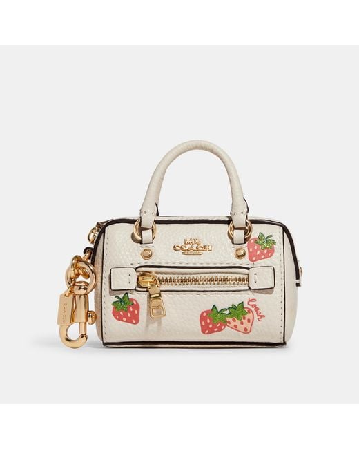 Coach Outlet Metallic Mini Rowan Satchel Bag Charm With Strawberry Print