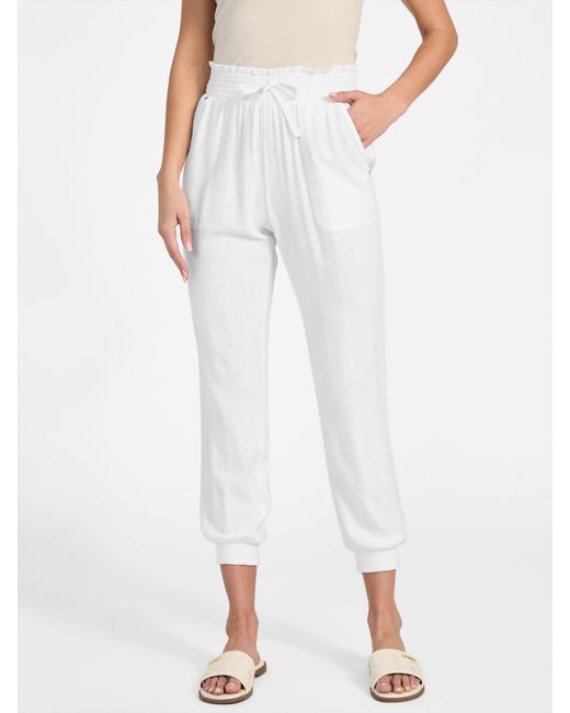 Guess White Harper Linen-Blend Joggers