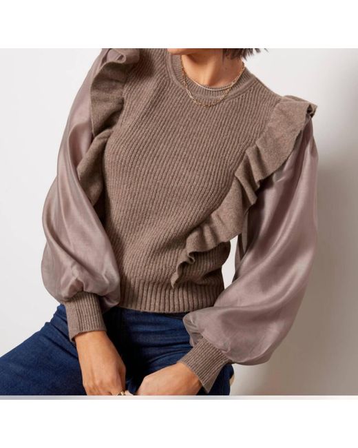 Design History Brown Organza Sleeve Sweater
