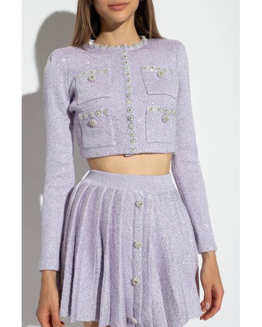 Self-Portrait Purple Sequin Knit Cardigan