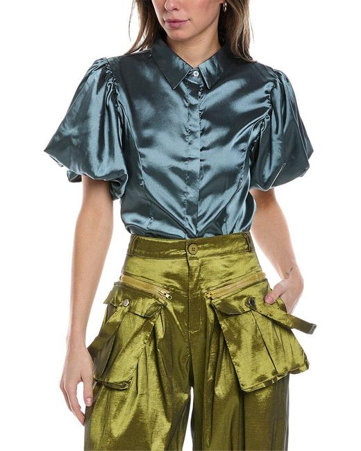 To My Lovers Green Satin Blouse
