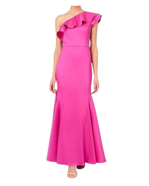 Aidan Mattox Pink One Shoulder A-Line Gown