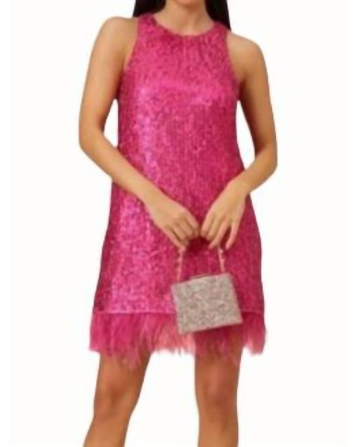 Aidan Mattox Pink Halter Sequin Swing Dress