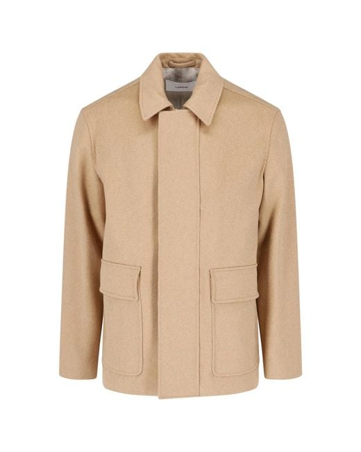 Lardini Natural Wool-Blend Shirt Collar Coat for men