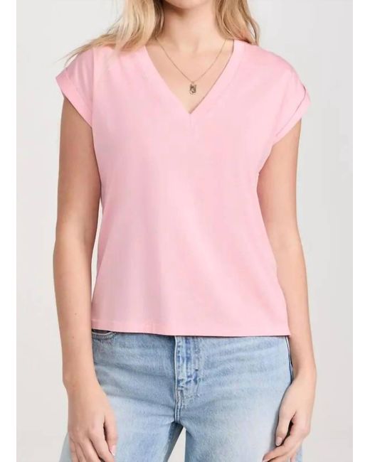 FRAME Pink Easy V Neck Tee
