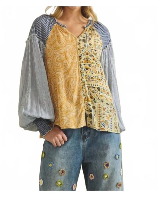 Oli & Hali Blue Patchwork Peasant Top