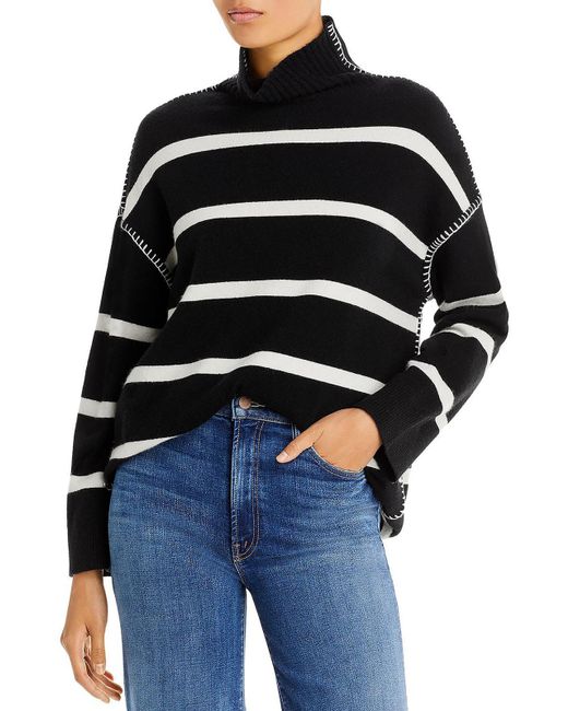 Alice + Olivia Blue Cashmere Blend Striped Pullover Sweater