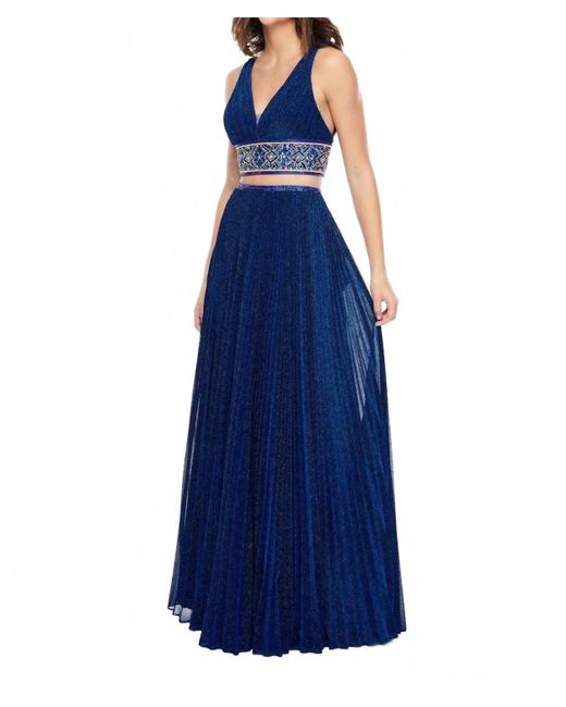 Rachel Allan Blue Pleated Shimmer Woven Two-Piece Prom Gown