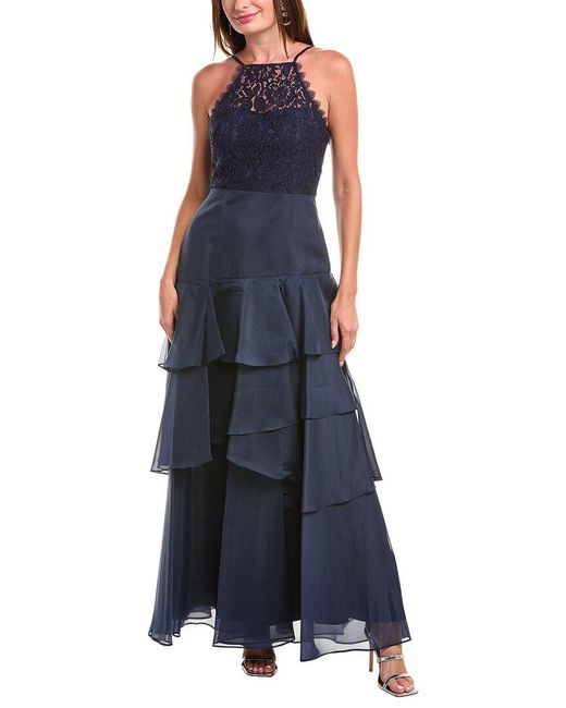 Aidan Mattox Blue Tiered Gown
