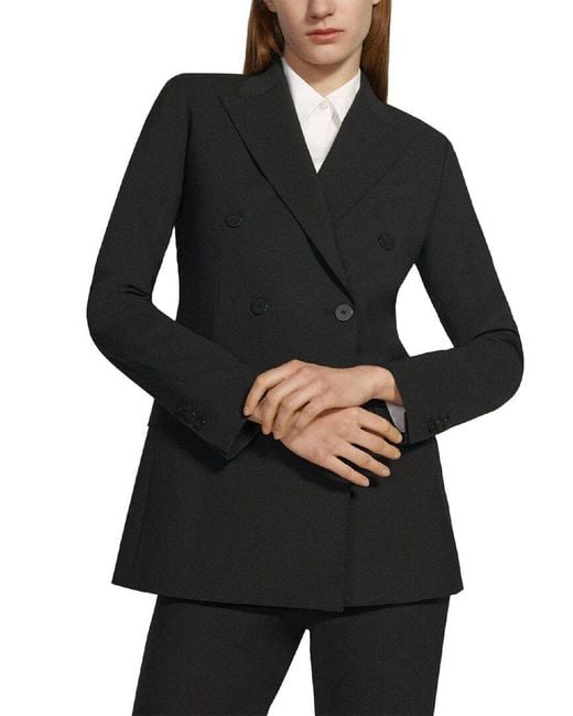 Theory Black Double-Breasted Tailor Wool-Blend Jacket