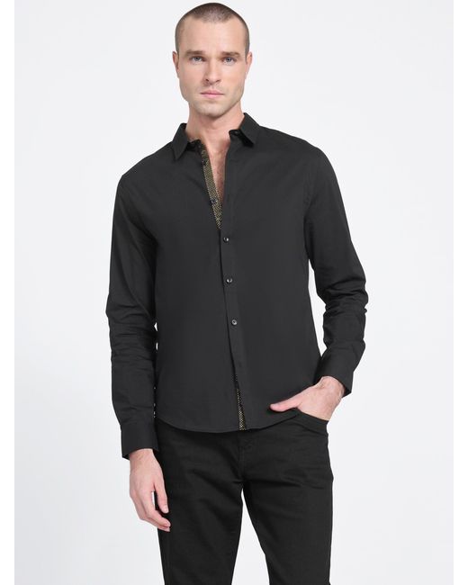 guess black dress shirt Guess Men's Luxe Stretch Long Sleeves Shirt - Jet Black