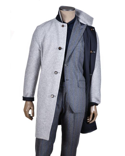 Kiton Blue Kired By Peak Cashmere Reversible Overcoat for men