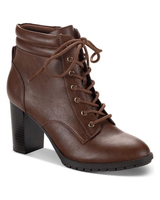Style & Co. Brown Laurellee Faux Leather Zipper Combat & Lace-up Boots