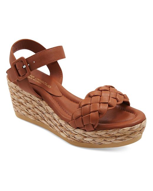 Andre Assous Brown Cecilia Leather Ankle Strap Wedge Sandals