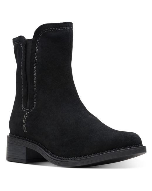Clarks Black Maye Suede Round Toe Ankle Boots