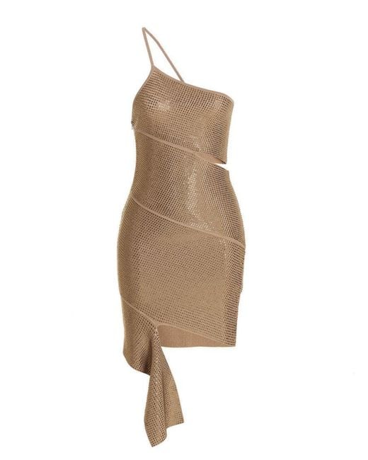 ANDREADAMO Natural Sequin One Shoulder Dress