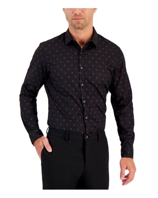 Alfani Black Pattern Long Sleeve Button-down Shirt for men