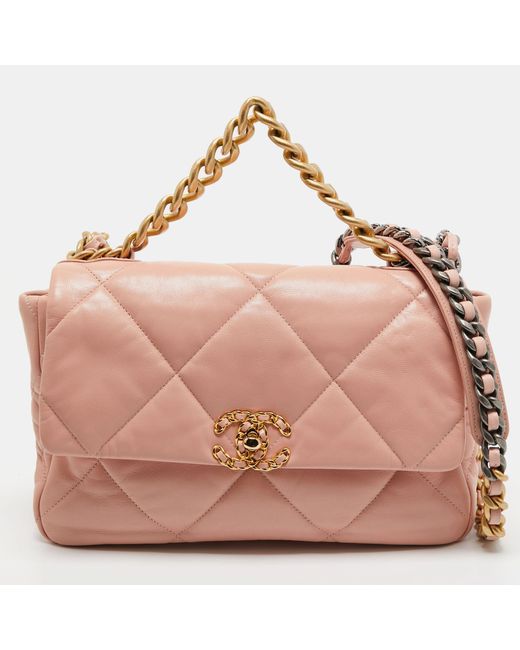 Chanel Pink Quilted Leather Large 19 Flap Bag