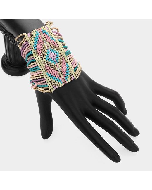 Fashnzfab Black Boho Seed Beaded Cuff Stretch Bracelet