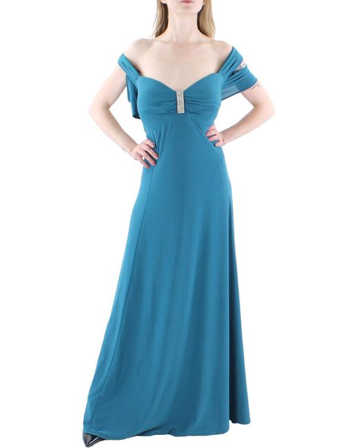 R & M Richards Blue Plus Cold Shoulder Formal Evening Dress