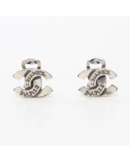 Chanel Metallic Coco Mark Cambon Earrings Silver 99a