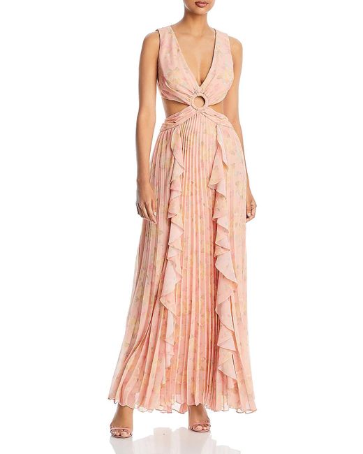 Aqua Pink Chiffon Cut-out Evening Dress
