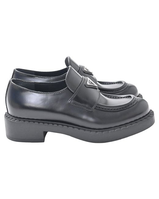 Prada Gray Brushed Platform Loafers