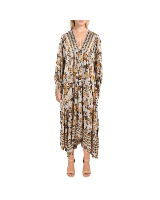 Free People Brown Floral Print Viscose Maxi Dress