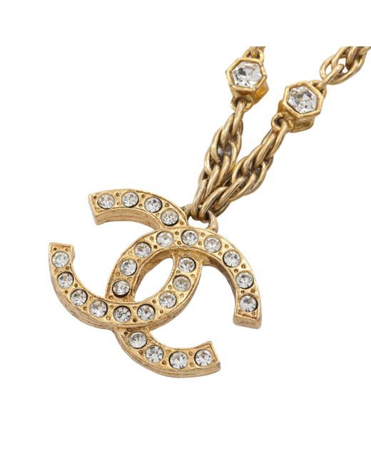 Chanel Metallic Coco Mark Necklace Gp Rhinestone Gold Vintage
