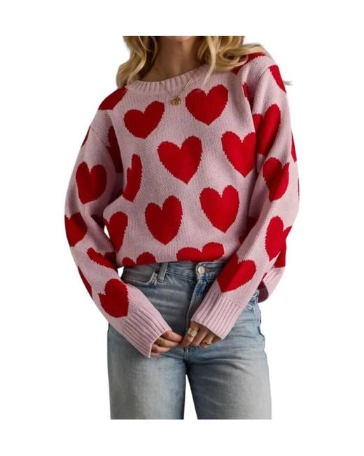 Panache Apparel Red Heart Pattern Sweater